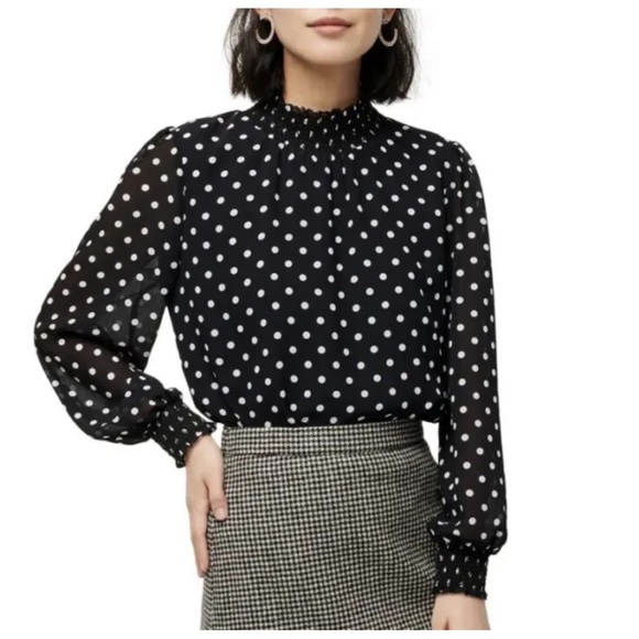 J. Crew Blouse. Top. Long Sleeve. XXL. Polka dot. Chiffon. Mock neck. - Picture 1 of 8